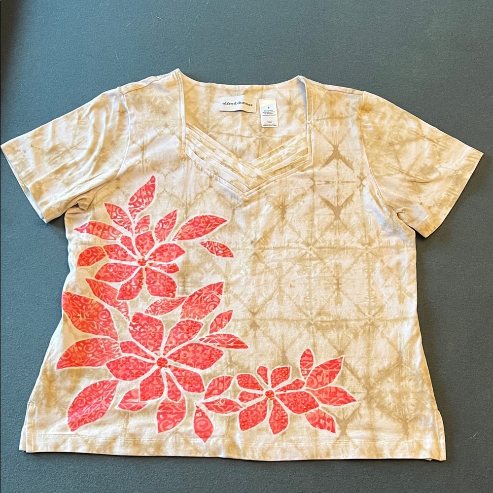Tan, White, Coral Floral Design with cute bead accents